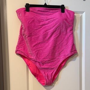 Good American Pink Glitter One Piece Swimsuit